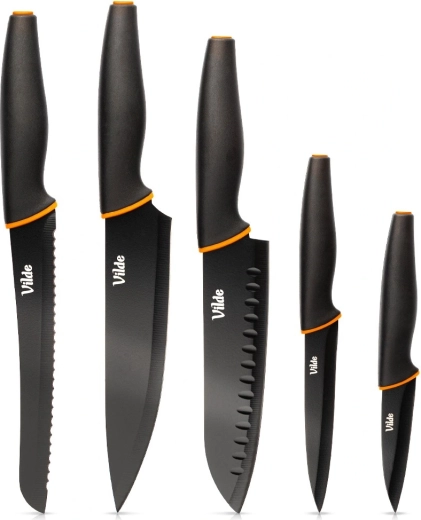 Ensemble de couteaux de cuisine Vilde en acier inoxydable, noir, 5 pièces