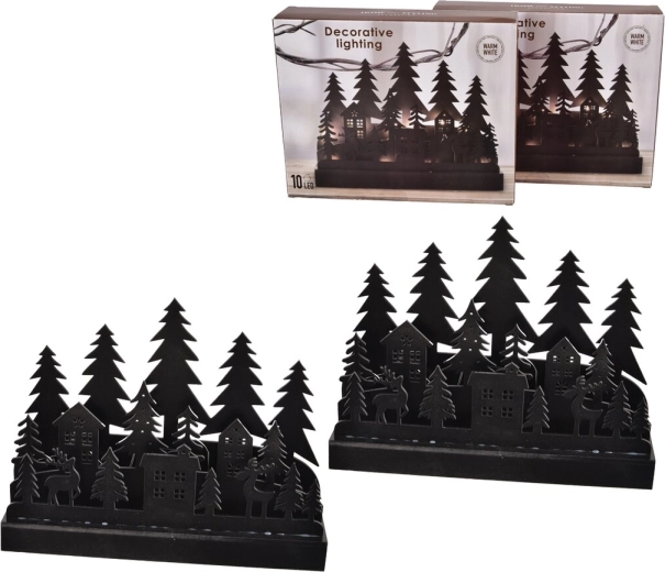 Bougeoir LED en bois laqué noir Maison/Arbre 30 × 6 × 24 cm