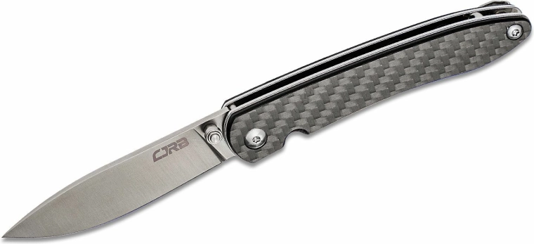 Couteau pliant de poche CJRB Ria 7,5 cm, sand polish, noir, fibre de carbone