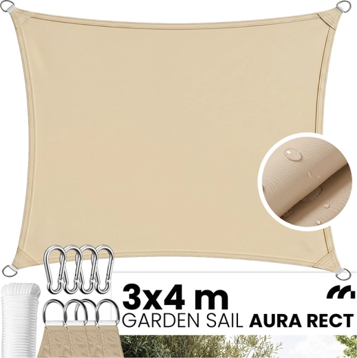 AURA voile d’ombrage de jardin rectangulaire 3 × 4 m beige