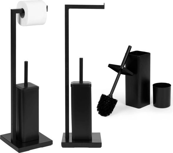 ModernHome support de salle de bain pour papier toilette avec porte-rouleau et brosse WC, noir