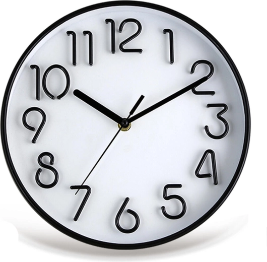 Horloge murale avec cadran 3D, 25,3 cm, noir et blanc