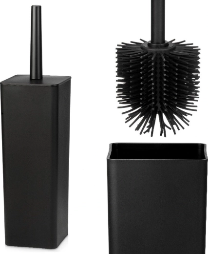 Brosse WC en silicone avec support Vilde, noire, 37,5 cm