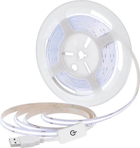 Ruban LED COB Solight 5 m USB, blanc froid 6000 K, interrupteur, 8 mm