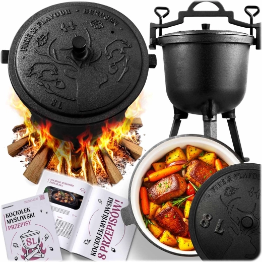 chaudron émaillé en fonte 8 l pour feu et grill