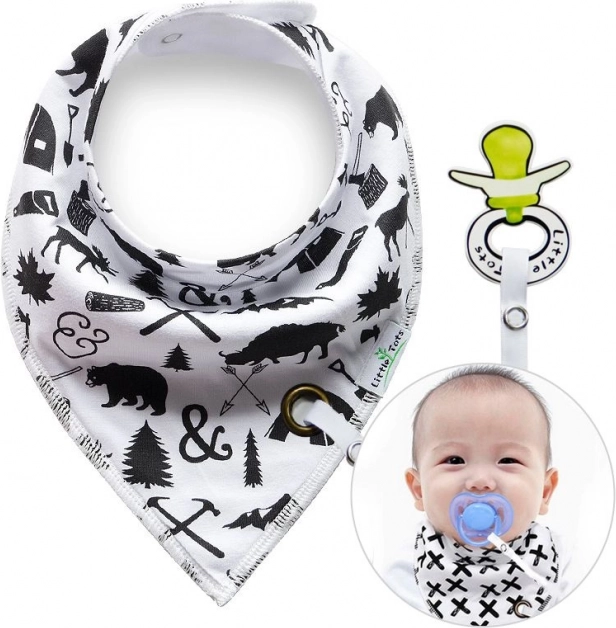 Bavoir avec clip pour tétine Animaux de la forêt