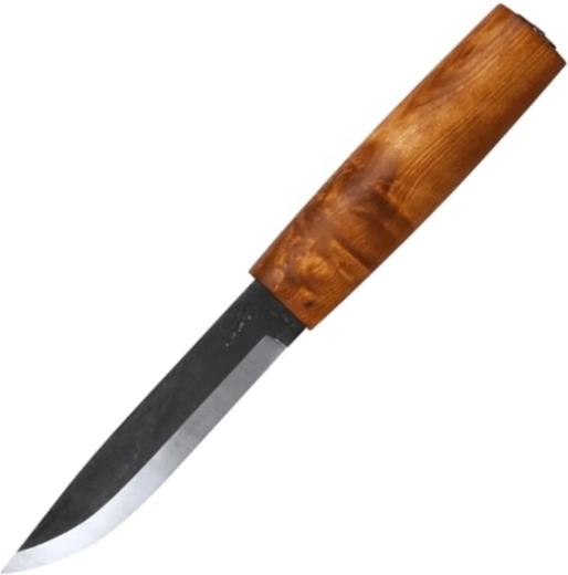 Helle Viking couteau de chasse d’extérieur 11 cm, bois de bouleau madré, étui en cuir