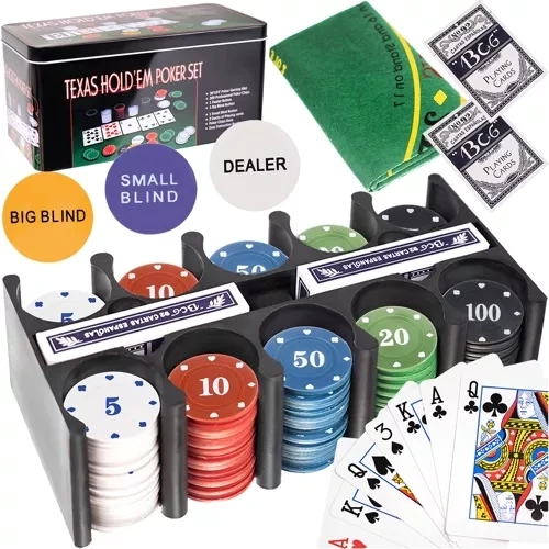 Coffret de poker Malatec Texas Hold'em dans une boîte métallique (200 jetons)
