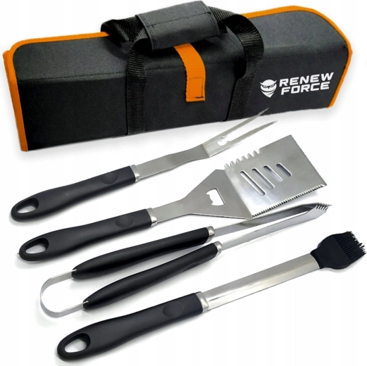 Ensemble d’outils de barbecue RENEW FORCE 4-en-1 en acier inoxydable avec étui
