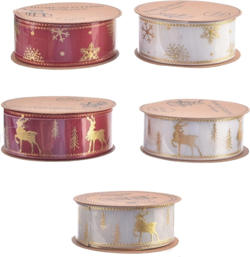 Ruban décoratif de Noël en polyester 2,5 cm, mix 5 variantes, 2,7 m