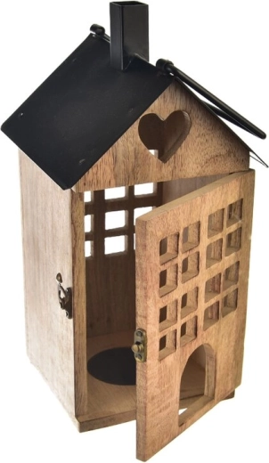 Lanterne en bois de manguier et métal Black 18 × 18 × 36 cm