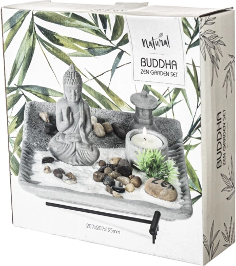 Bougeoir Bouddha en ciment – ensemble gris