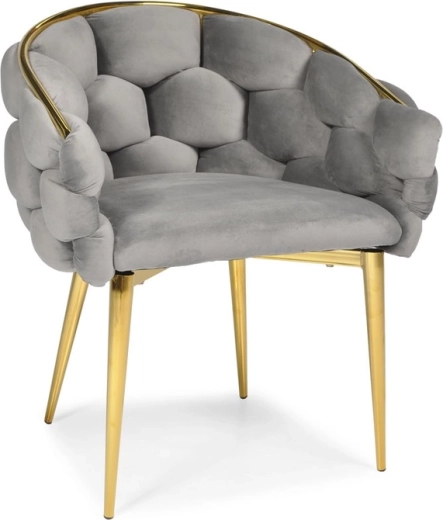 Chaise fauteuil en velours FERTONE BALLOON, gris avec pieds or