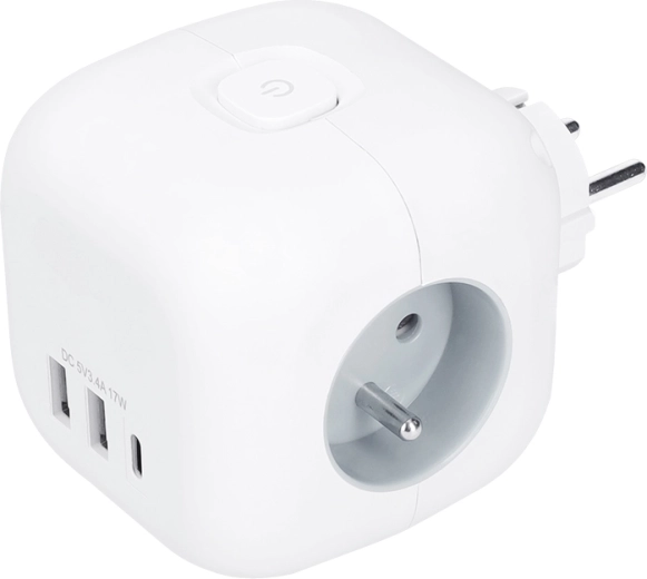 Multiprise cube Solight, 3 prises 230 V + USB-A/USB-C, blanche