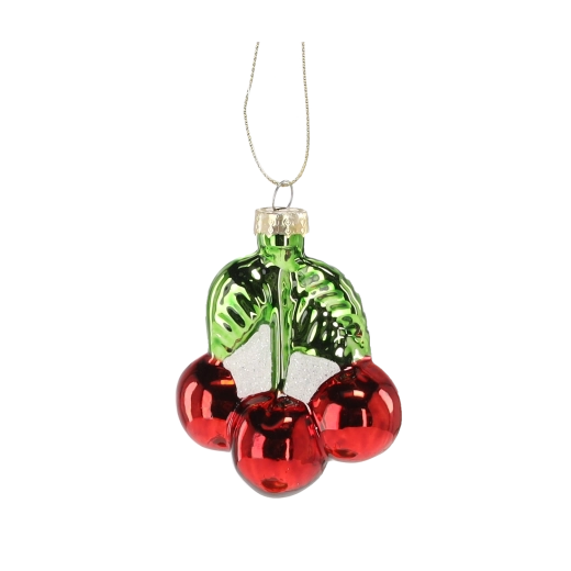 Décoration de Noël en verre cerises avec feuilles, lot de 12 pièces