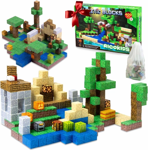 Cubes de construction magnétiques Ricokids avec motifs pixelisés, 400 pièces