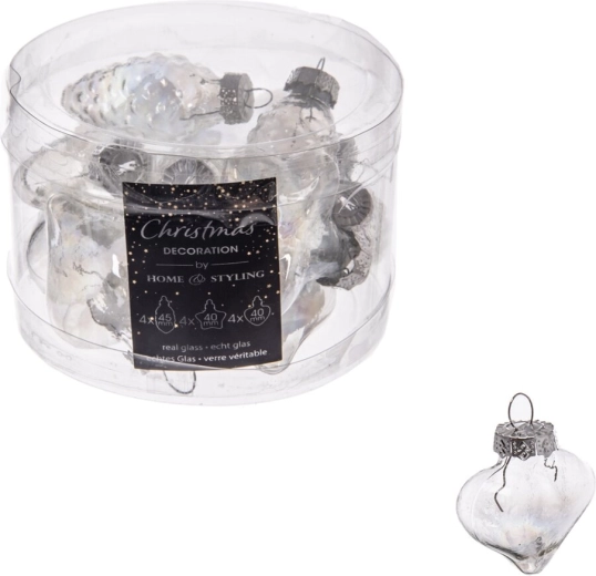 Ensemble de boules de Noël en verre transparent 4 cm, 12 pcs