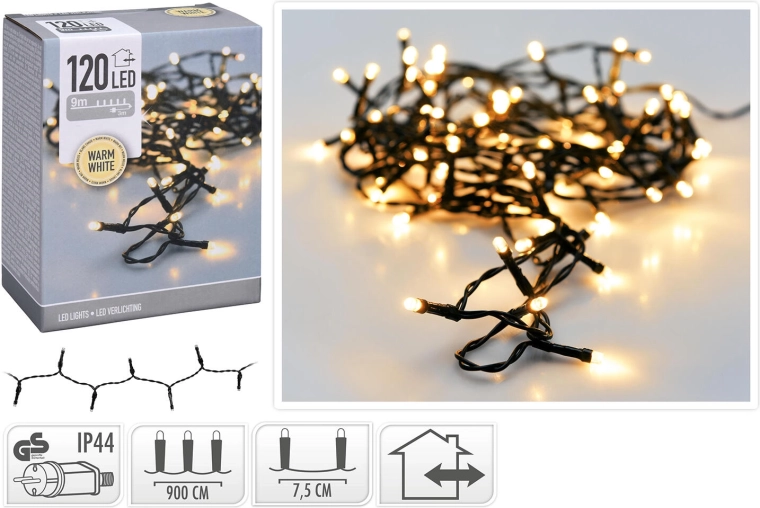 Guirlande lumineuse de Noël extérieure 9 m 120 LED blanc chaud