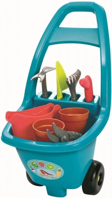 Chariot de jardin pour enfants avec outils, pots de fleurs et arrosoir