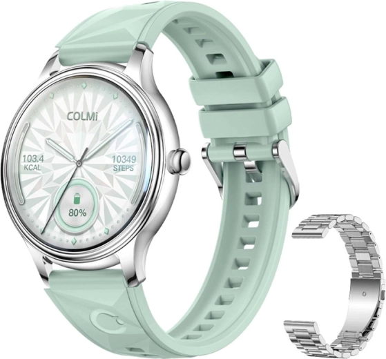 Montre connectée COLMI L28 – argent‑vert avec bracelet en acier