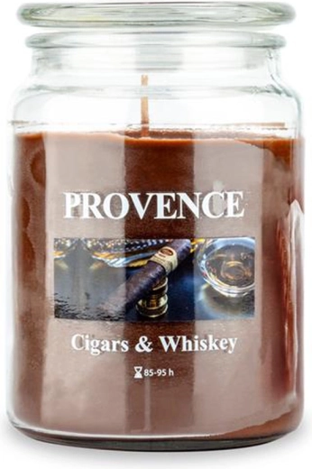 Bougie parfumée en verre PROVENCE cigars & whiskey 95 heures
