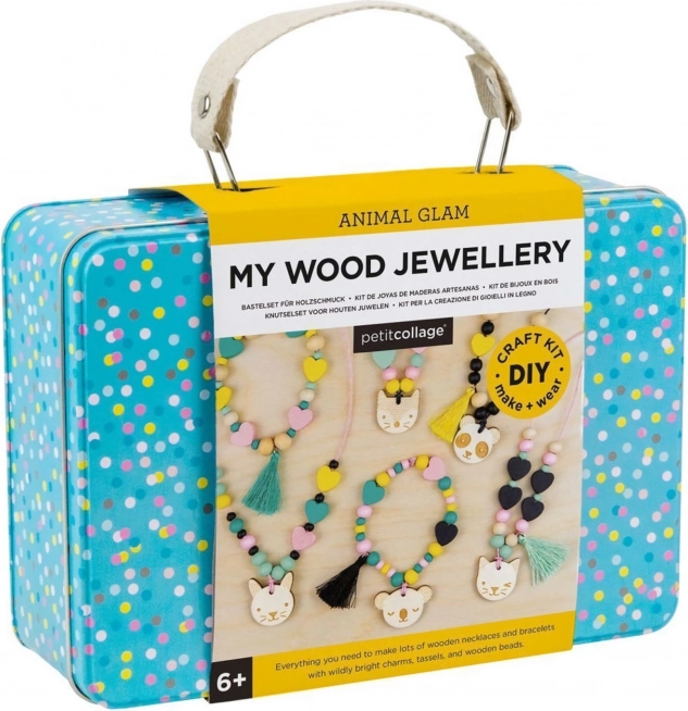 Mallette créative pour bijoux en bois avec animaux