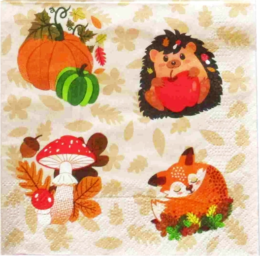 Serviettes Champignons d’automne 3 plis 33 × 33 cm