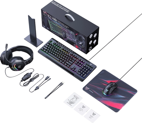 Kit gaming Onikuma 5 en 1 (clavier, souris, casque avec micro, tapis, support)