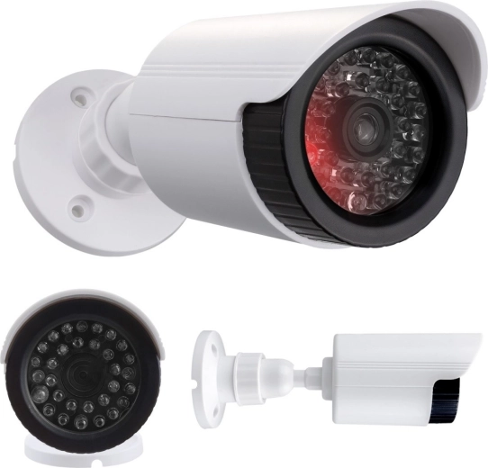 fausse caméra tube avec LED IR, blanche, alimentation 2x AA, ABS, IP44