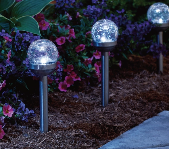 Lampe solaire de jardin sphère 6 cm à couleurs changeantes, inox/verre, IP44