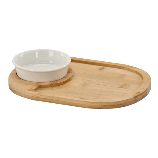 Set de service en bambou avec petit bol en porcelaine 28 × 21 cm