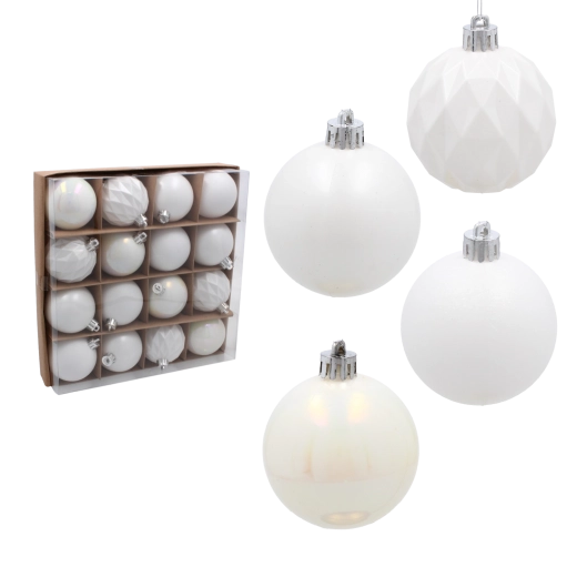 Set de boules de Noël blanches 6 cm – 16 pcs