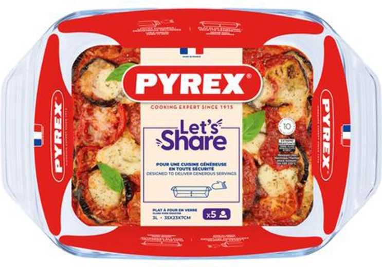 Plat à rôtir en verre avec poignées PYREX 35 × 23 cm, 3 l en verre borosilicaté