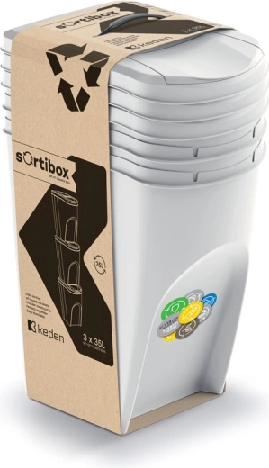 Set de 3 poubelles pour tri sélectif SORTIBOX 3×35 l, gris cendré
