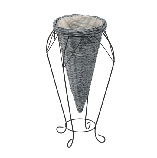 Cache-pot en osier gris sur pieds 58 cm