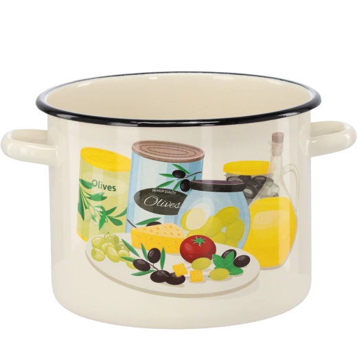 Marmite émaillée 5,5 l 22 cm crème avec motif olives