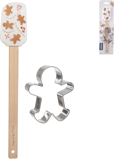 Spatule de cuisine en silicone avec manche en bois et emporte-pièce pain d’épices