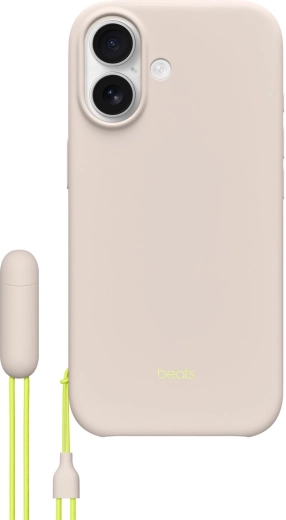 Coque en silicone avec dragonne et support, compatible MagSafe pour iPhone 17 – beige bauxite