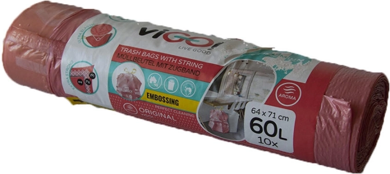 Sacs poubelle à lien coulissant parfum framboise 60 l, 64 × 71 cm (10 pcs) 4 Seasons