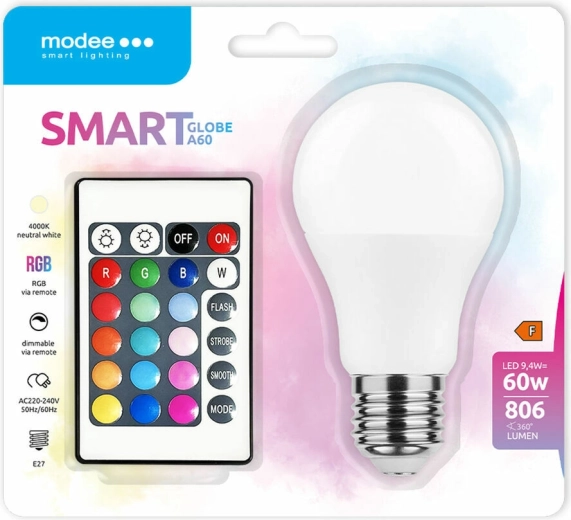 Modee LED ampoule intelligente A60 9,4 W E27 RGB-W 806 lm avec télécommande