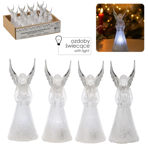 Figurine ange LED de Noël en plastique 11 cm
