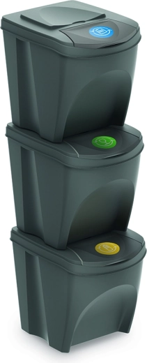 Ensemble de 3 bacs de tri Sortibox, pierre grise, 3×25 l