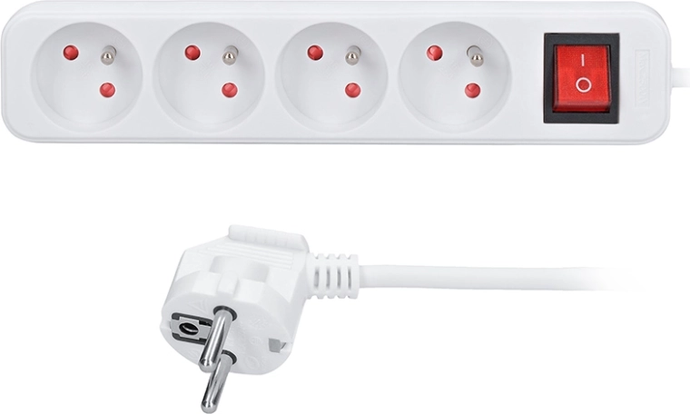 Câble de rallonge Solight 3 m, 4 prises, blanc avec interrupteur