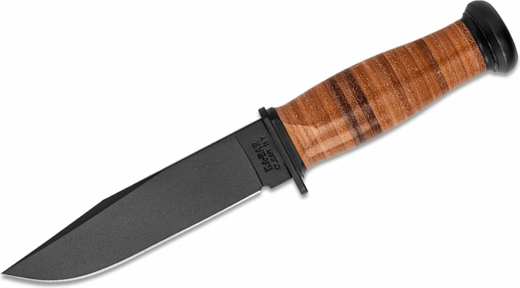 Couteau tactique KA-BAR Mark 1, lame 12,8 cm, noir, manche en cuir, étui en cuir