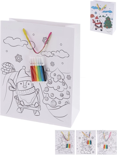 Sac cadeau en papier à colorier avec feutres 26 × 10 × 32 cm, 4 variantes