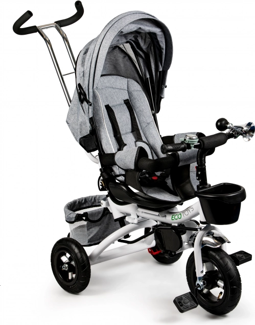 Tricycle enfant Ecotoys avec siège pivotant 360° et canopy, gris