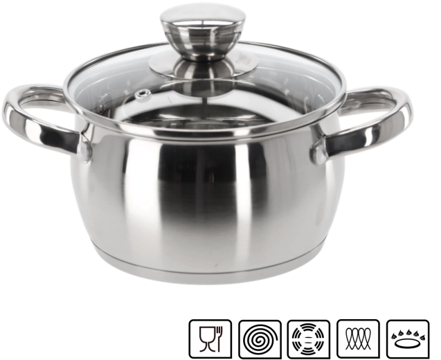 Casserole en acier inoxydable avec couvercle 1,5 l, 16 cm Belly