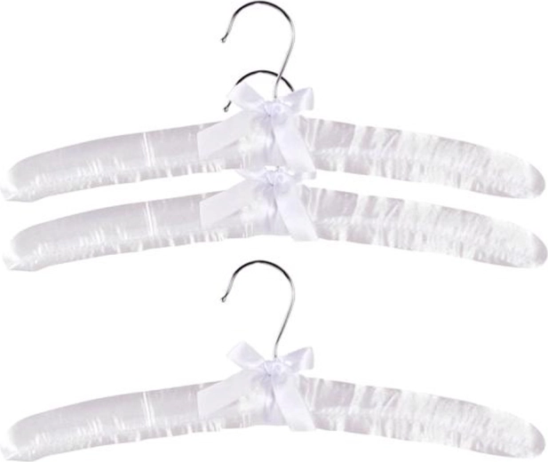 Set de cintres rembourrés en satin, en bois, blanc, 38 × 14 cm (lot de 3)