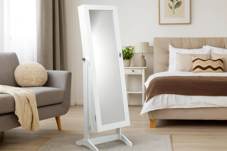 Boîte à bijoux blanche avec miroir Grand 41,5 × 36,5 × 147 cm