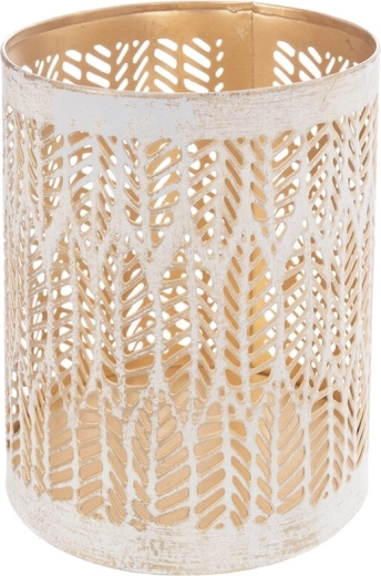Bougeoir en métal Leaf beige-doré 12 cm